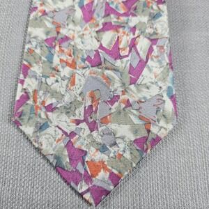 Clubfellow Silk Necktie Abstract Geometric Mosaic Purple Grey Orange VTG USA